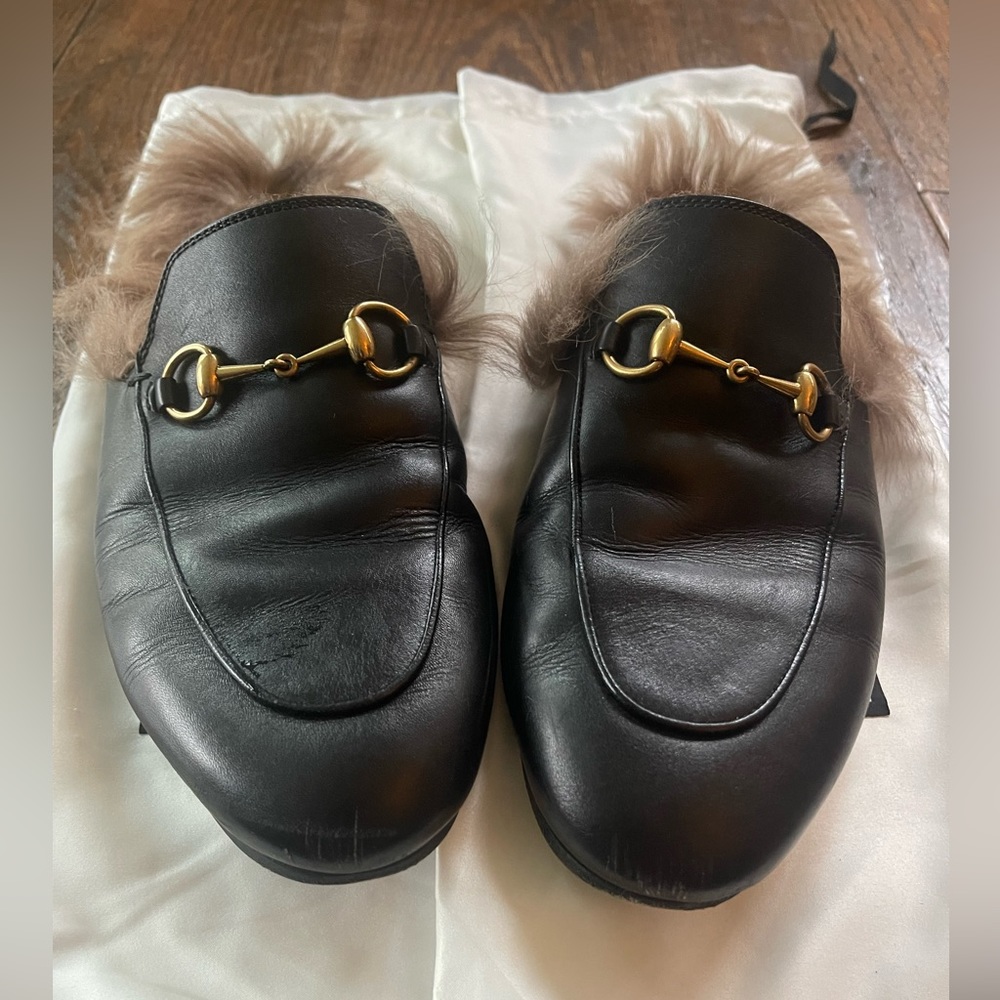 Gucci fur loafers